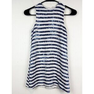 Jeune Otte Girls 8 Dress Silk White Blue Sequin Sparkle Wedding Event Stripes
